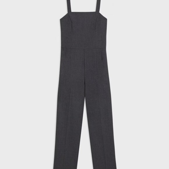 NEW THEORY Wool Blend Square Neck Strap Jumpsuit Charcoal Melange 1367mn - Picture 5 of 7